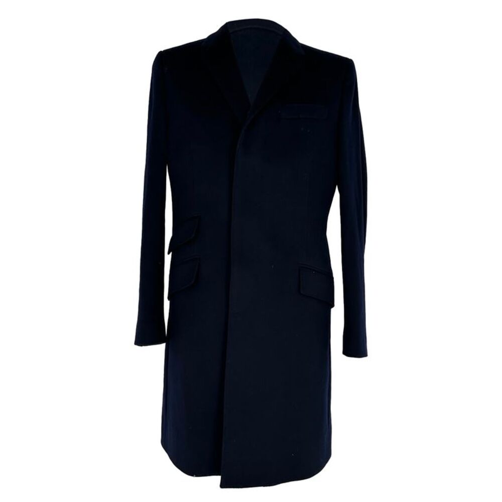 Dolce & Gabbana Single-Breasted Coat with Pockets in Navy Blue Wool